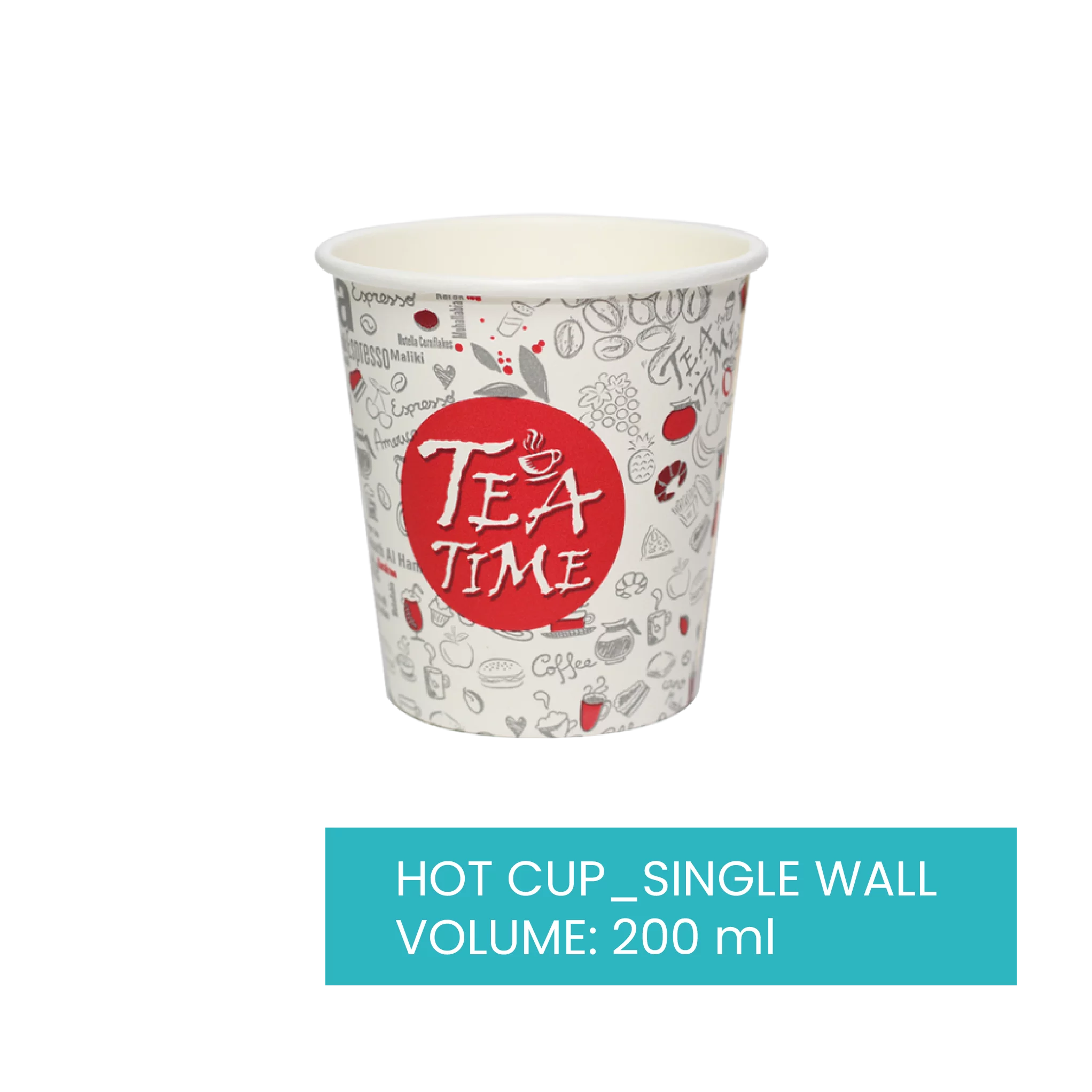 Hot Cups, Paper, 200ml, Tea Time Design, 50 Sets Pack - Superior Pack UAE