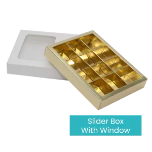 Gold Chocolate Boxes | Slider Box With Window | 12 Cavity I Superior Pack UAE