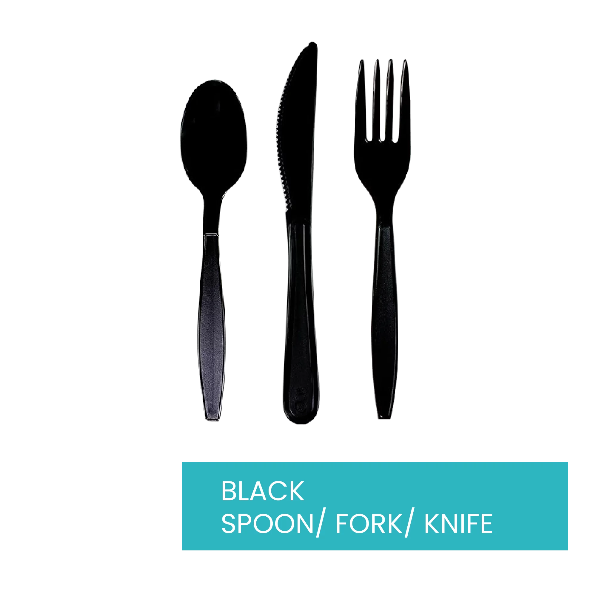 Black Plastic Cutlery Set - Black Spoon, Fork, knife - 100 Sets Box